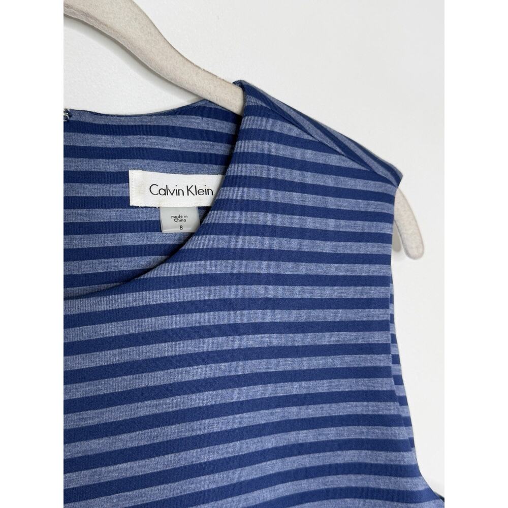 Calvin Klein Women’s Blue Stripe Sleeveless Ponte Sheath Dress Size 8 - Picture 3 of 5